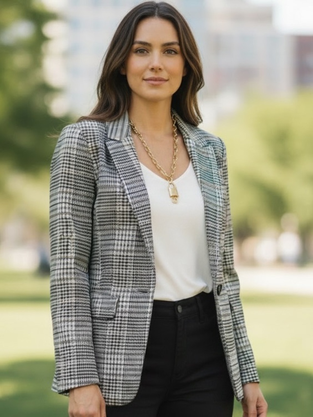 H&M multi color  Plaid one button blazer.white, blue, brown, black